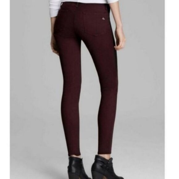 Rag & Bone Skinny Pop Leggings With Lamb Leather Panel Size 29 In Wine - Picture 3 of 13